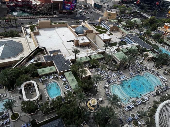 Palazzo Las Vegas pool complex aerial view Palazzo Las Vegas pool complex aerial view