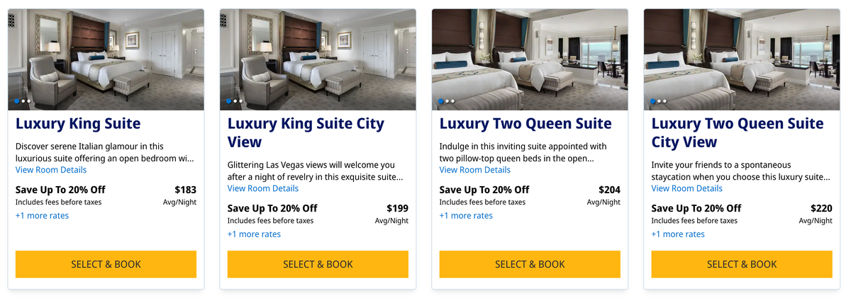 Palazzo room type costs