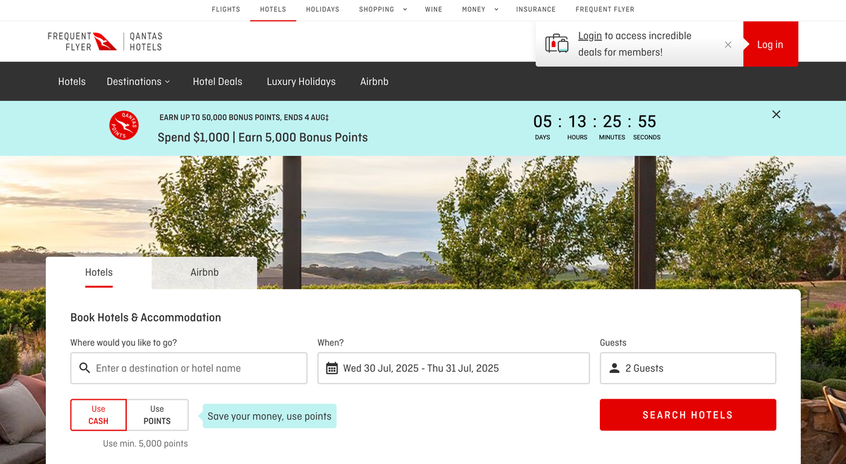 Qantas Holiday and Hotel Promo website