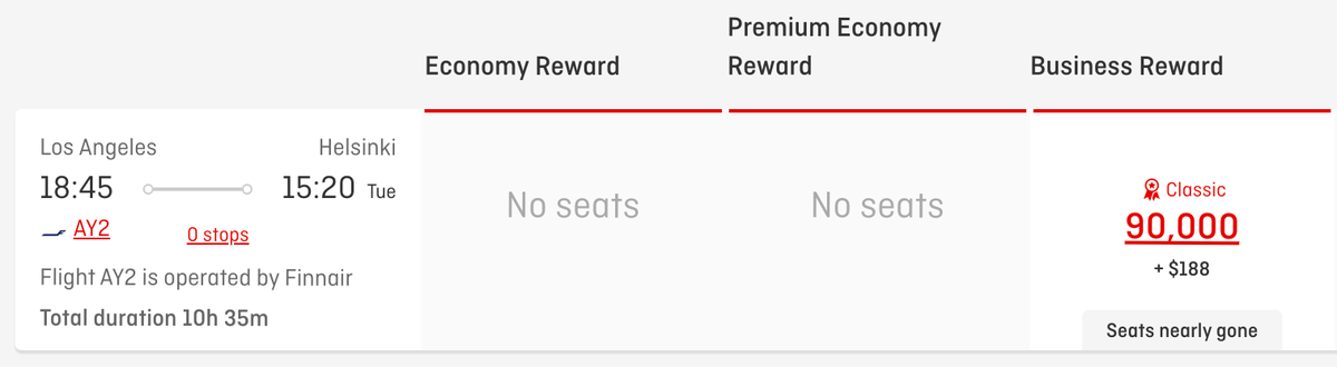 Qantas award Finnair LAX HEL business