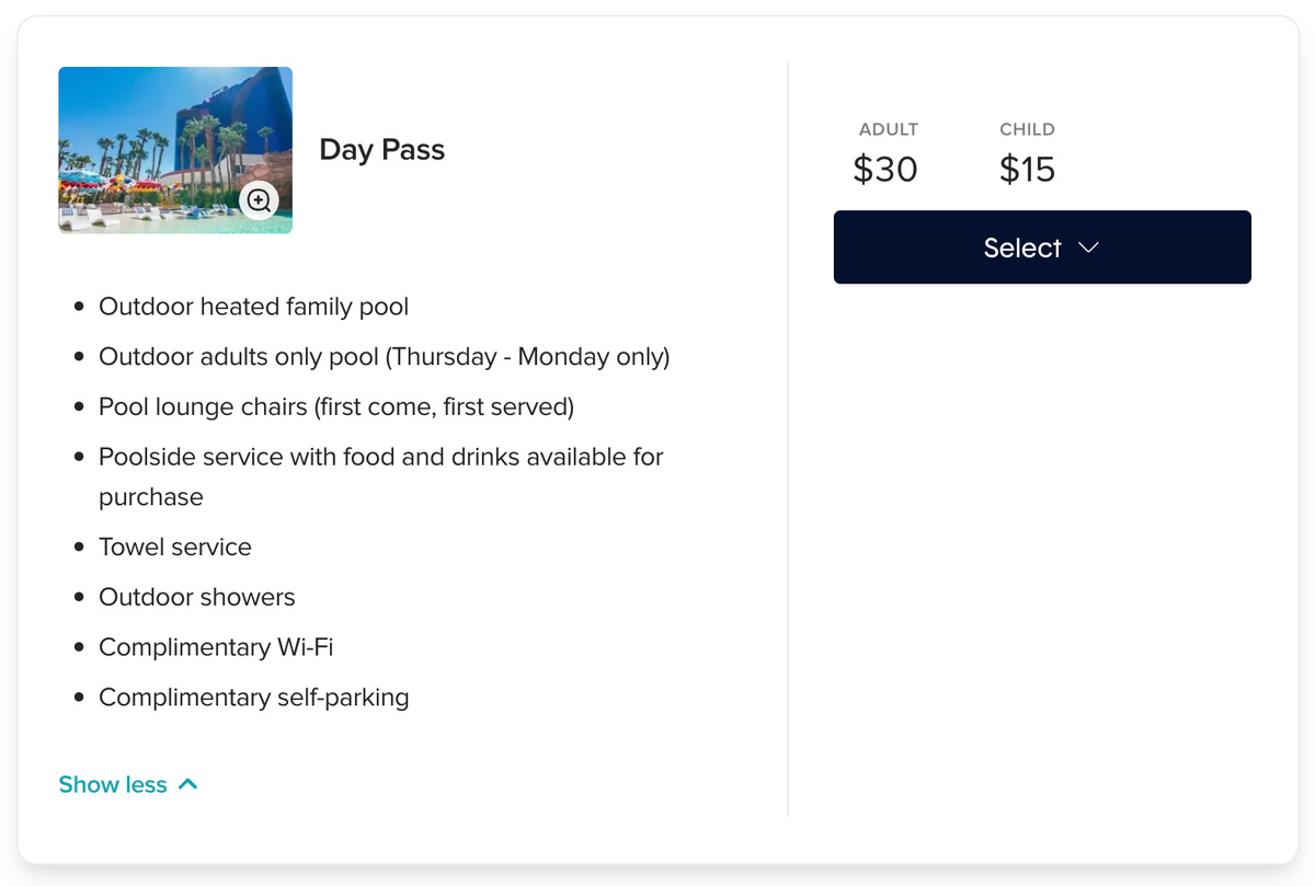 Rio Hotel pool day pass rate