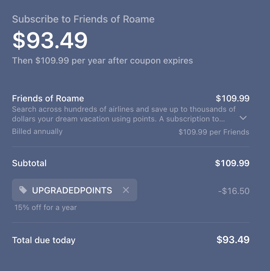 Roame.Travel discount UPGRADEDPOINTS promo code