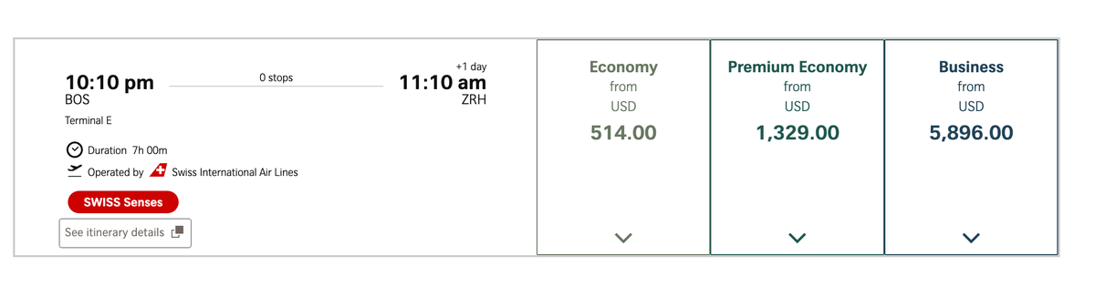 SWISS Fares BOS