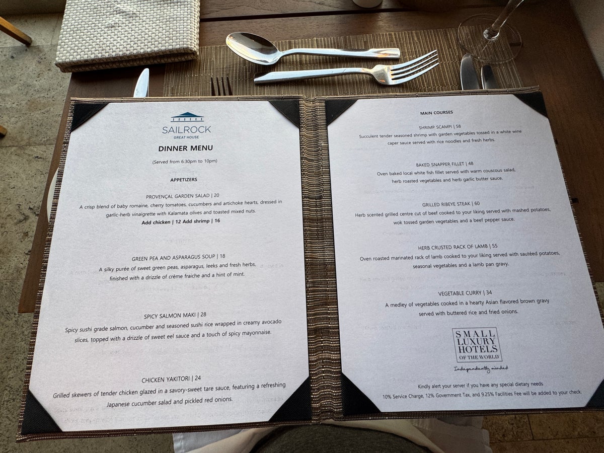 Sailrock South Caicos Great House Dinner Menu