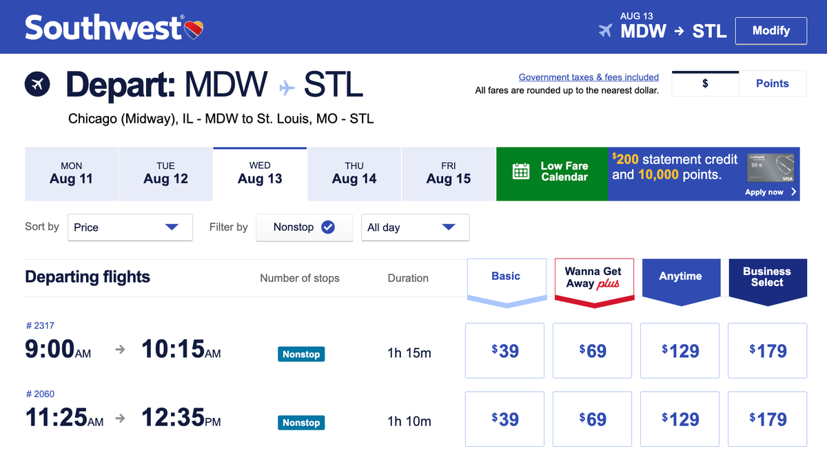Southwest Airlines cash sale promo