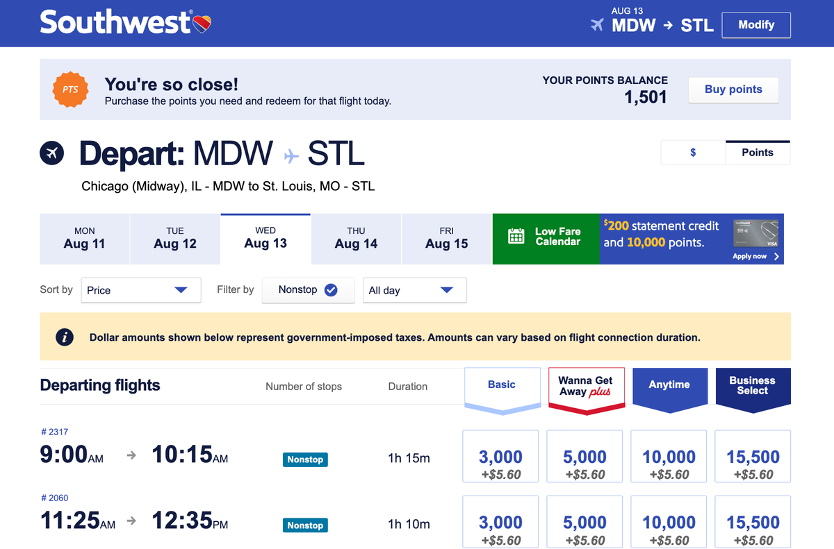 Southwest sale points pricing