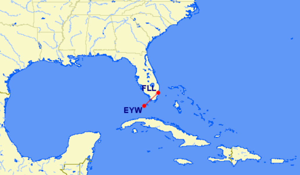 Spirit Fort Lauderdale to Key West flight map