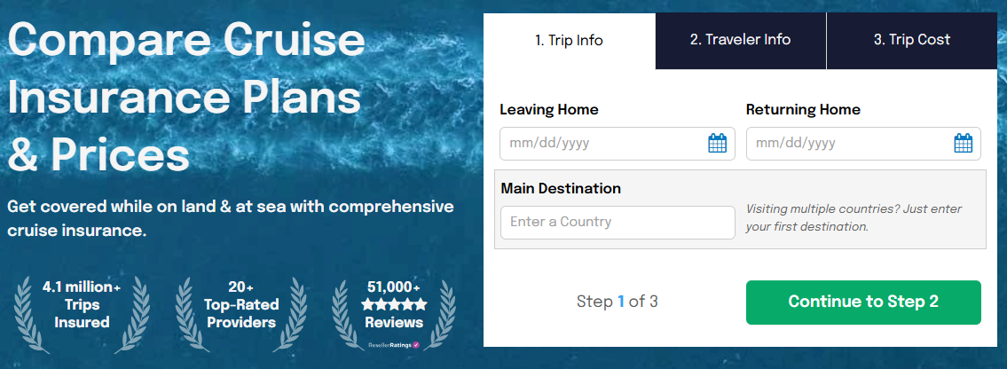 Squaremouth cruise travel insurance search page