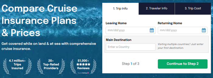 Squaremouth cruise travel insurance search page