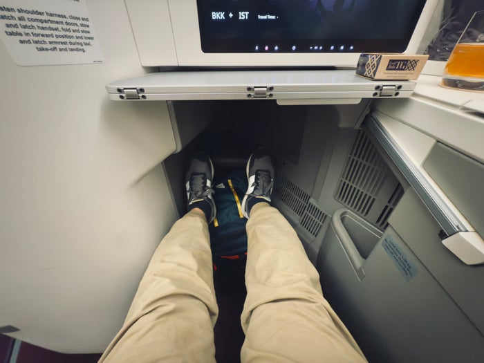 Thai Airways Royal Silk a350 900 business class footwell Thai Airways Royal Silk a350 900 business class footwell