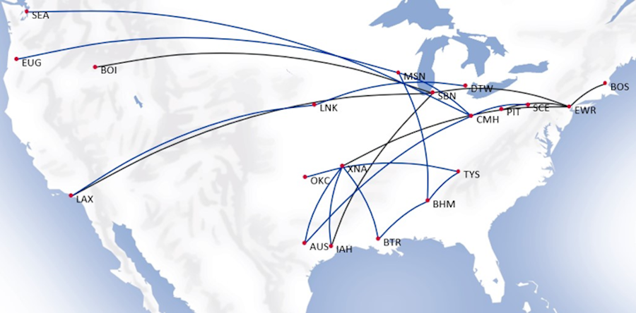 United Airlines College Football Route Map 2025