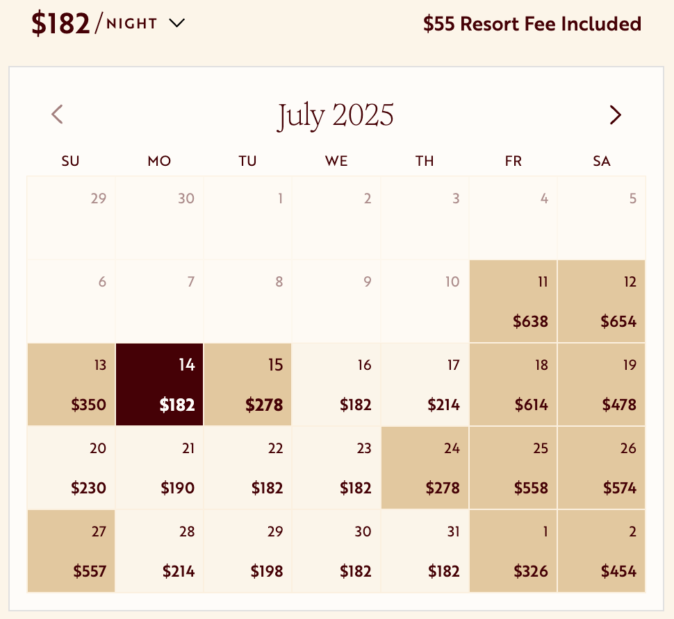 Venetian booking calendar