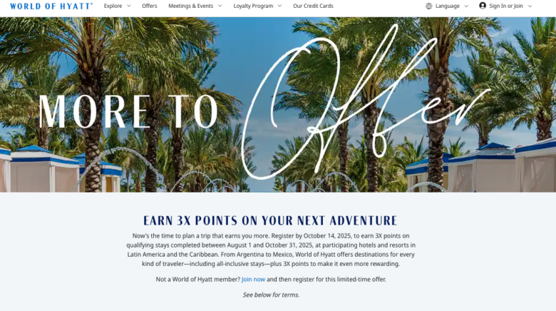 Hyatt Latin America Caribbean 3x promo