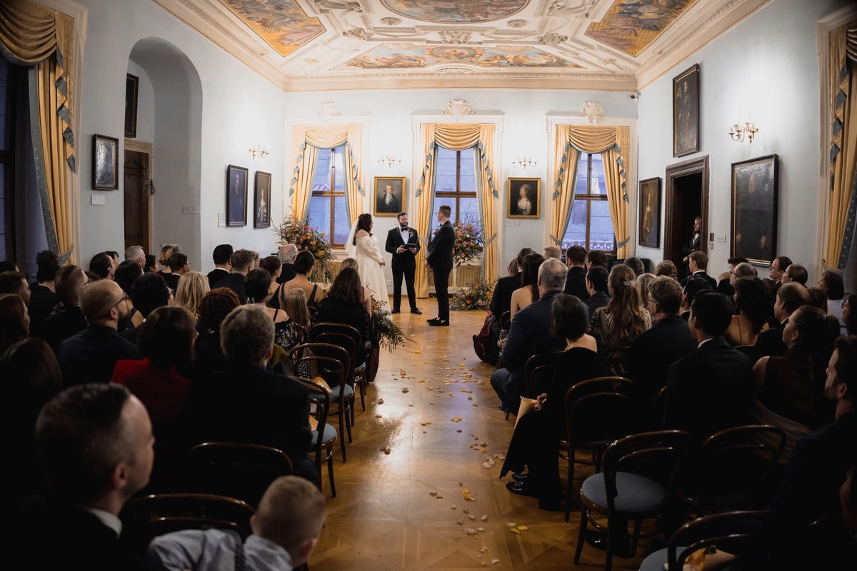 A couple getting married in Prague