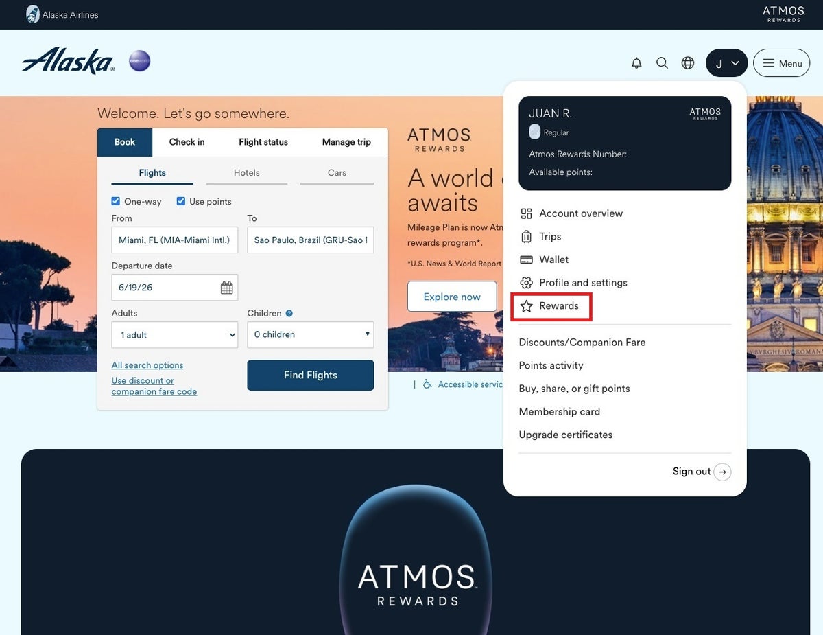 Alaska Airlines Atmos Rewards Homepage Member