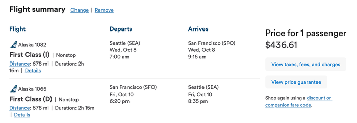 Alaska Airlines first class fare from Seattle to San Francisco Alaska Airlines first class fare from Seattle to San Francisco
