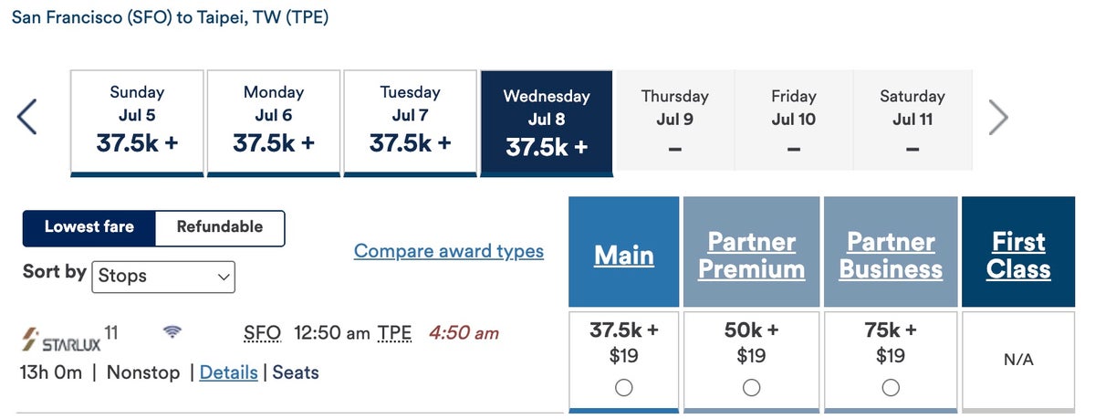 Alaska Starlux award availability