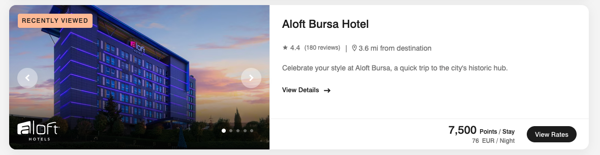 Aloft Bursa Hotel cash vs points