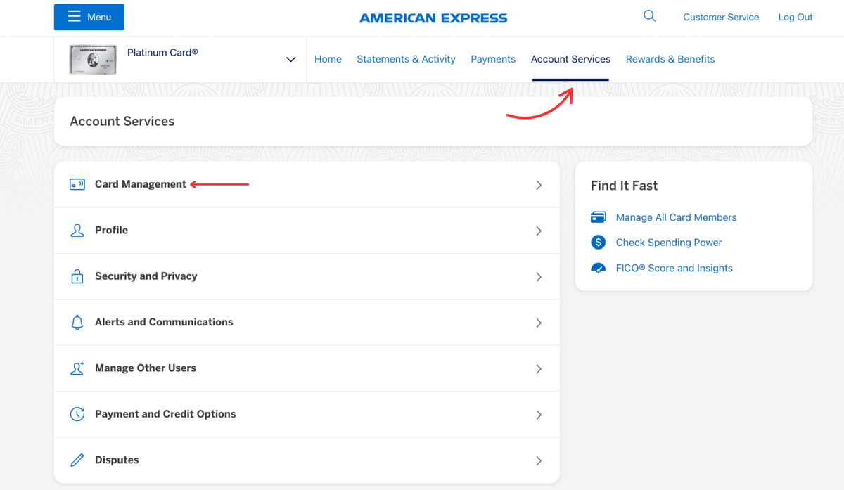 Amex Account Services Account Management