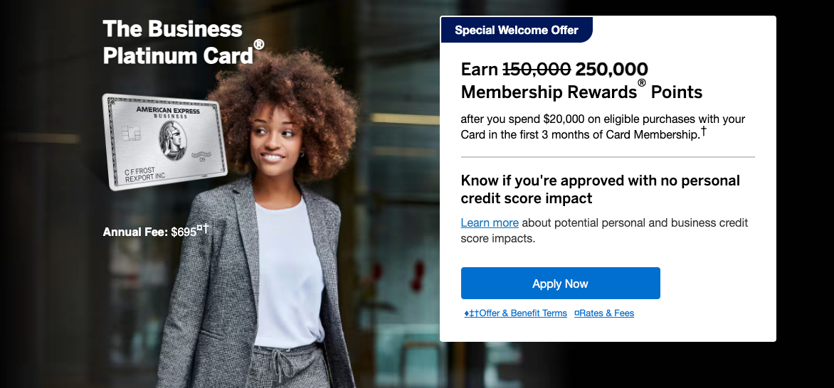 Amex Business Platinum Card 250k offer August 13 2025
