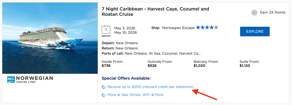 Amex Cruise Privileges Program benefits highlight