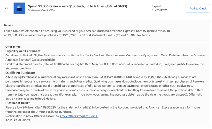 Amex Offer general spending November 2025