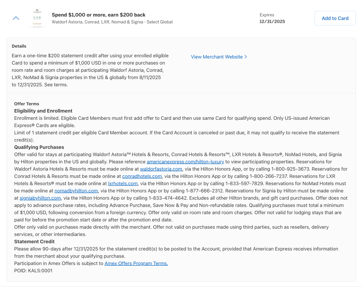 Amex Offer luxury brands August 2025