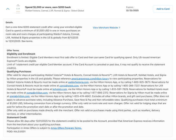 Amex Offer luxury brands August 2025 Amex Offer luxury brands August 2025
