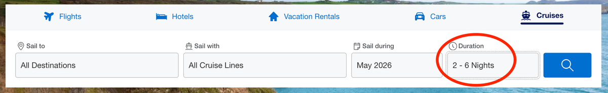 Amex Travel cruises search page 2 6 nights