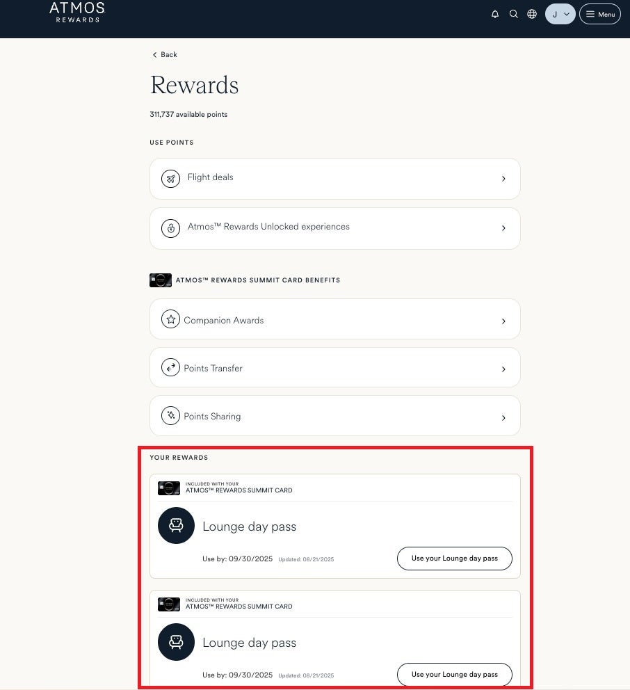 Atmos Rewards Rewards Page