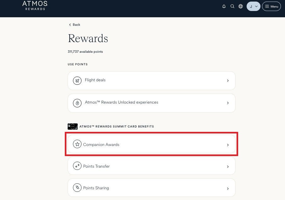 Atmos Rewards Rewards Page Companion