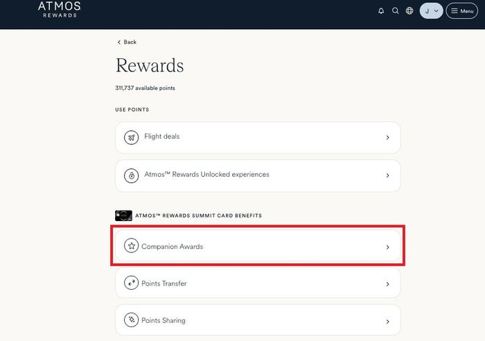 Atmos Rewards Rewards Page Companion