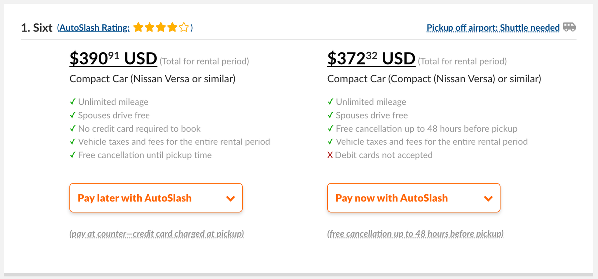 AutoSlash LAX 5 day rental cheapest