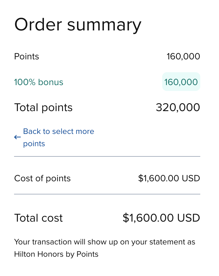 Buy Hilton points 100 bonus August 2025 price