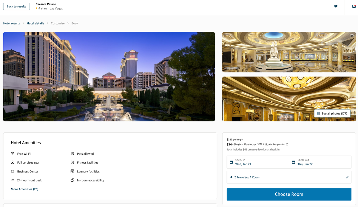 Capital One Travel choose a room