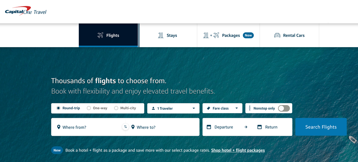 Capital One Travel flights page