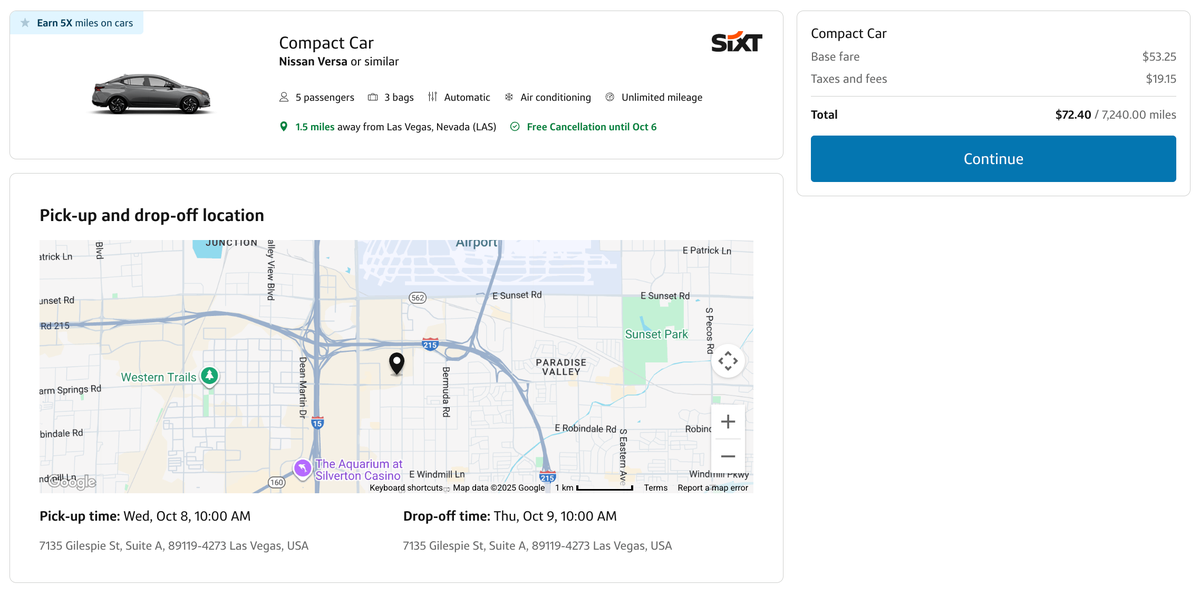 Capital One Travel rental car details