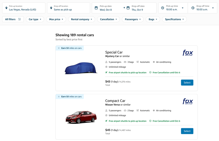 Capital One Travel rental cars results Capital One Travel rental cars results