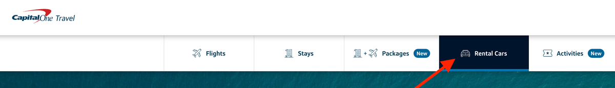 Capital One Travel rental cars tab
