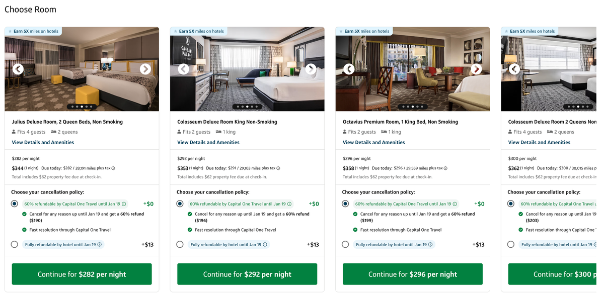 Capital One Travel room prices