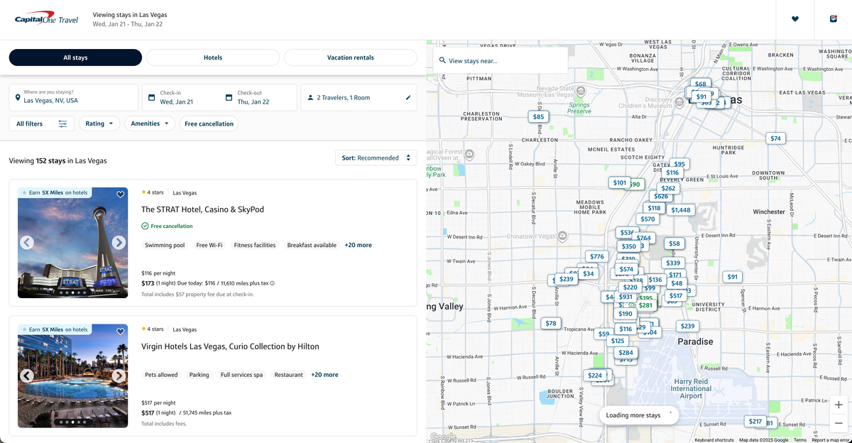 Capital One Travel stays map Las Vegas