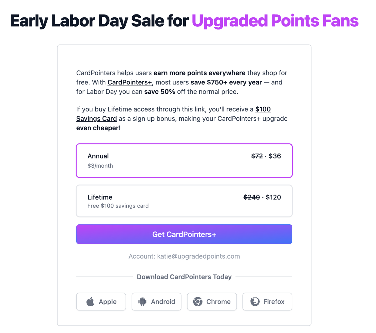 Cardpointers Labor Day Sale