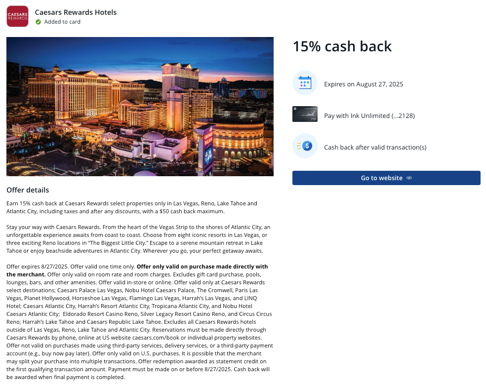 Chase Offer Caesars August 2025