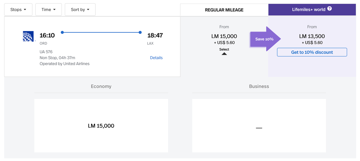 Chicago to Los Angeles LifeMiles Itinerary