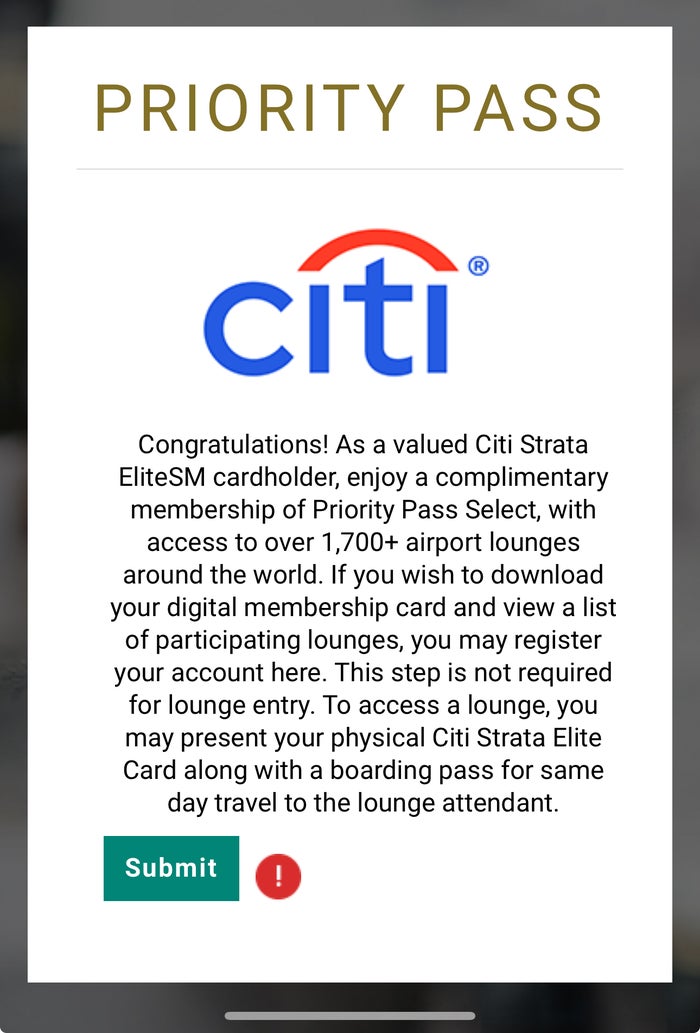 Citi Starta Elite Priority Pass Citi Starta Elite Priority Pass