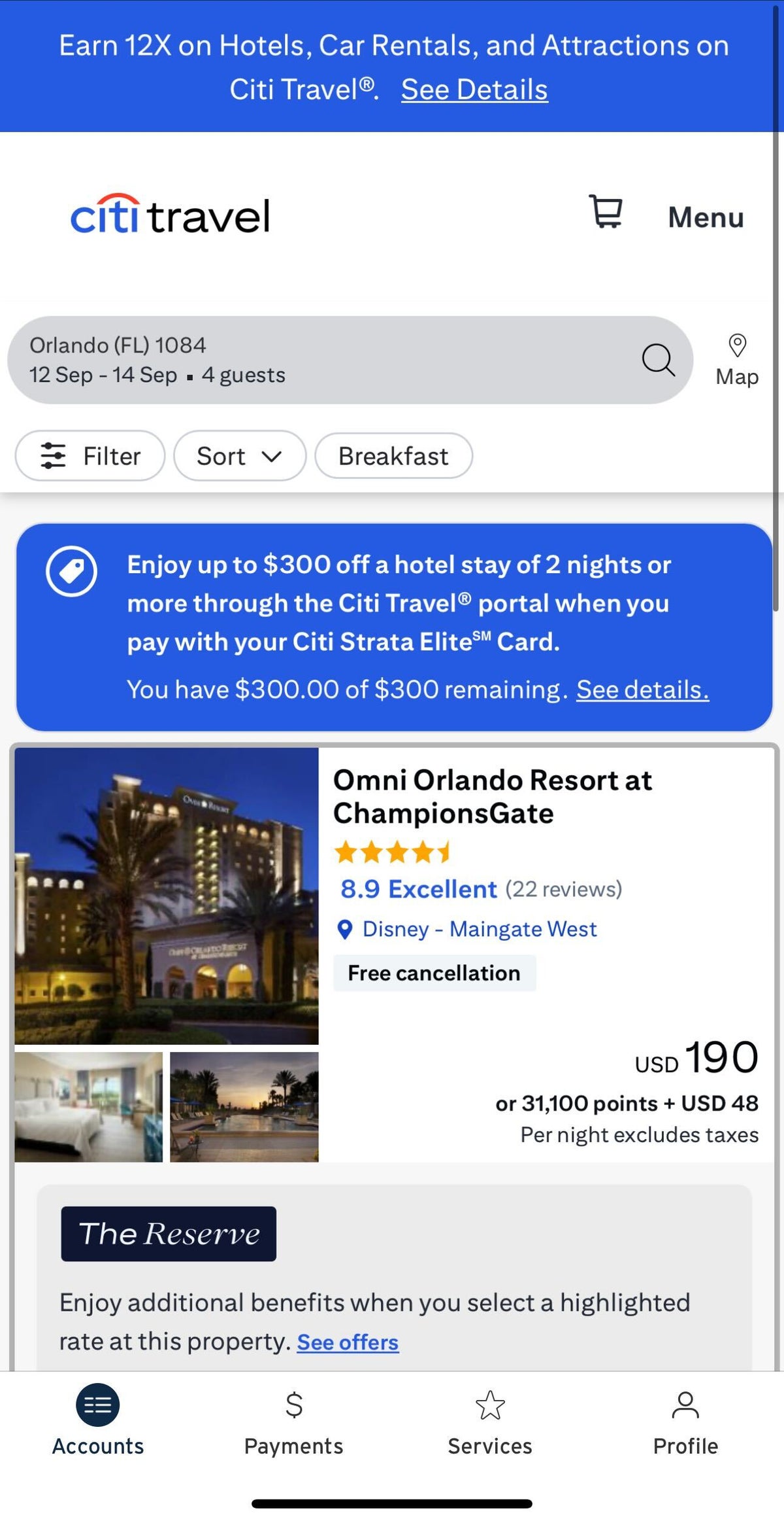 Citi Travel $300 credit