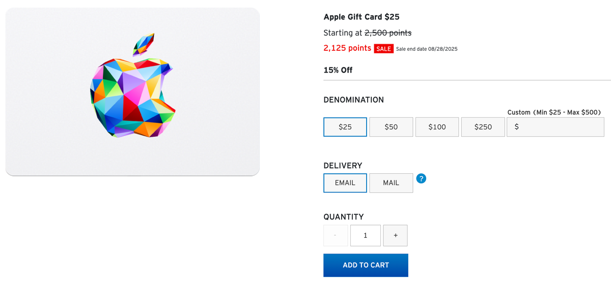 Citi gift card sale Aug 28 2025 Apple 25 card