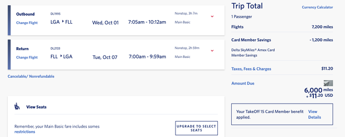 Delta skymiles award FLL LGA Delta skymiles award FLL LGA