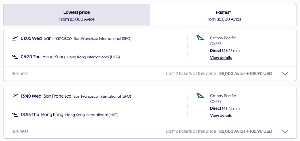 Finnair SFO HKG award pricing