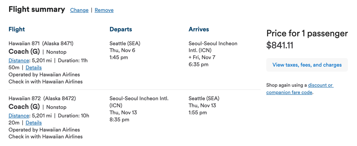 Hawaiian Airlines Seattle to Seoul Incheon